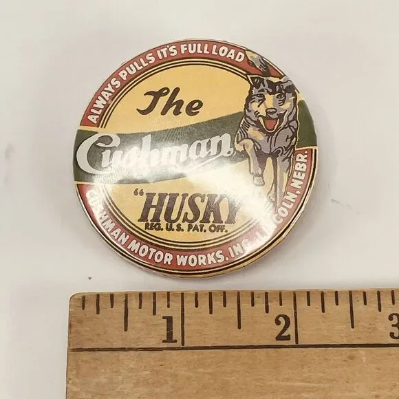 Cushman Motor Works HUSKY Scooter Pin Back Button Lincoln NE Advertising Vintage - Picture 5 of 5
